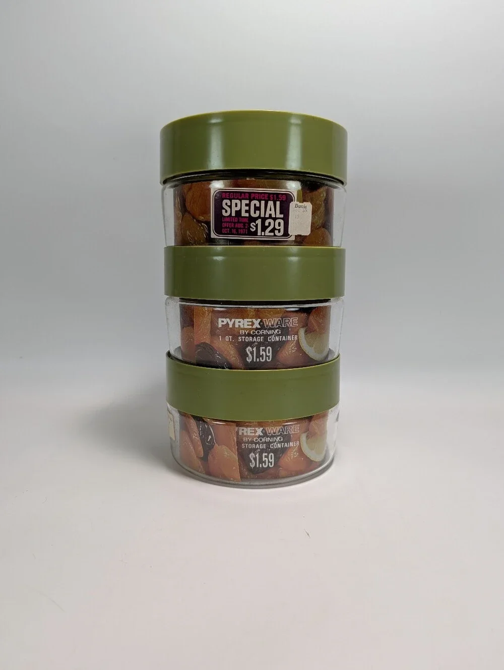 Vintage Pyrex-Ware Store'n See Avocado Green Stackable 32oz Storage Containers